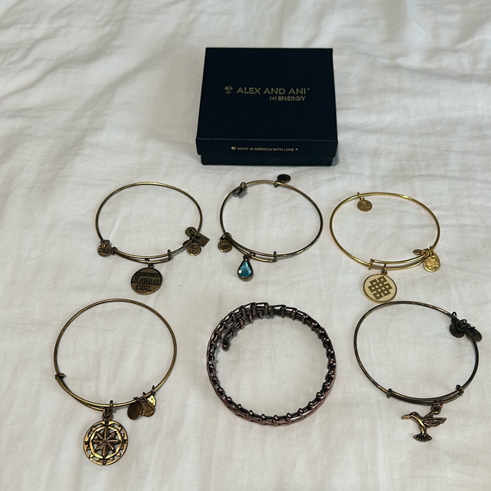 Set of Six Alex And Ani Charm Bangle Bracelets